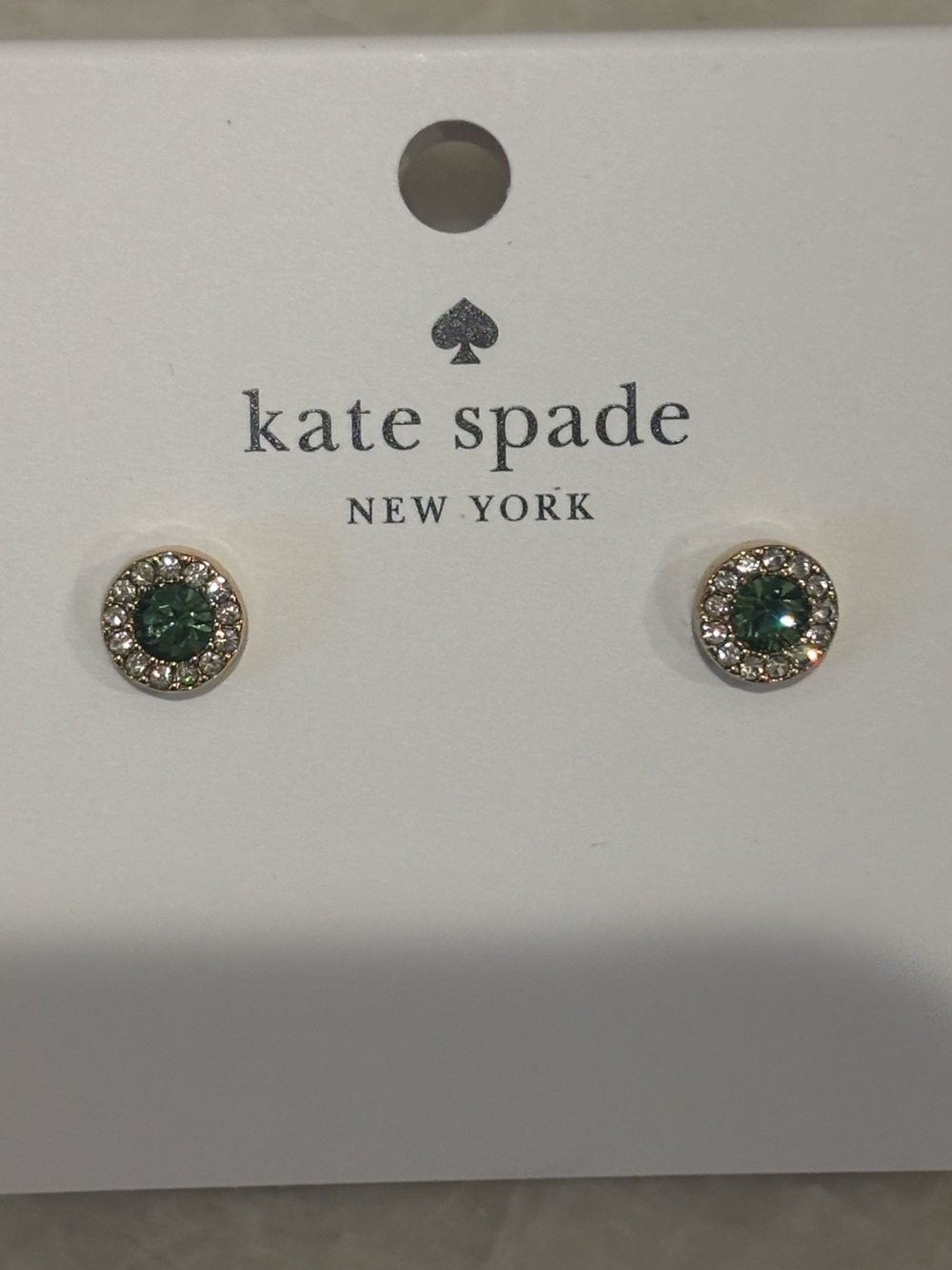kate spade Gold-Tone Olive Green Crystal Halo Stud Earrings